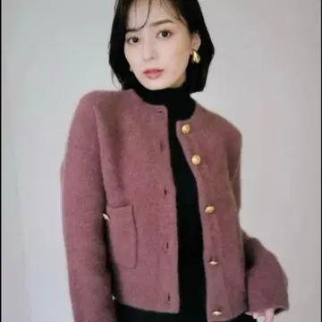 anuans 라쿤 블렌드 노카라 니트 자켓 핑크