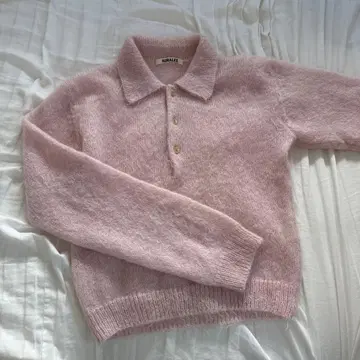 AURALEE 오라리 모헤어 폴로 니트 핑크