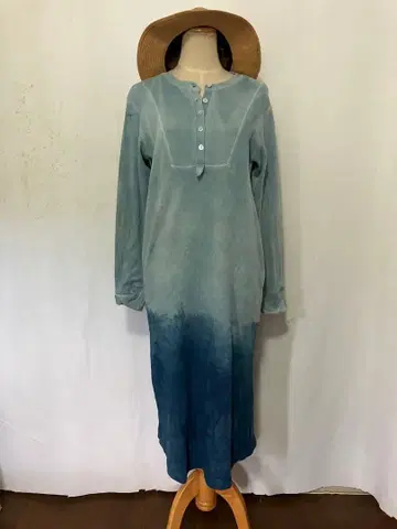 면 와플 소재 네이비 나염 그라데이션 롱 T셔츠