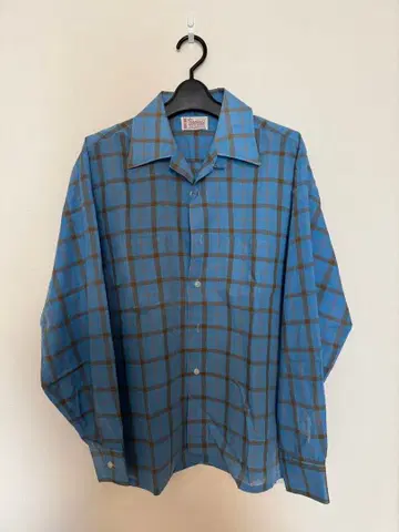 Towncraft 긴팔 셔츠 파랑과 브라운 체크 무늬