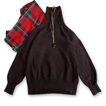 울 캐시미어 터틀넥 니트 와이드 브라운 풀오버