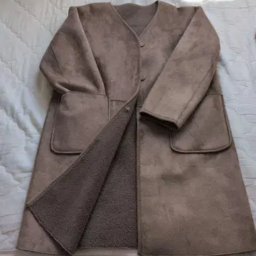 베이지 플리스 롱 코트 리버서블