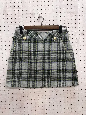 Jun and Rope 구제 의류 엠블럼 버튼 체크 무늬 미니 스커트