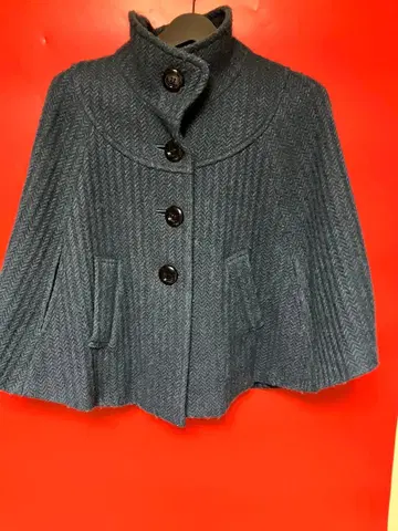 청 헤링본 케이프 코트