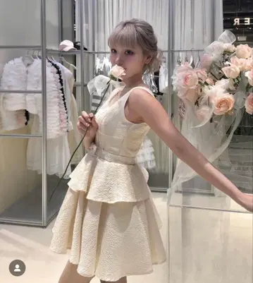 리본 페플럼 자카드 원피스 (아이보리)