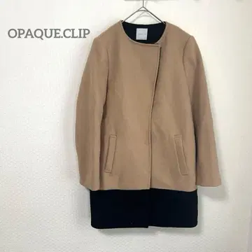 OPAQUE.CLIP 바이컬러 코트 노카라 코트 베이지 블랙