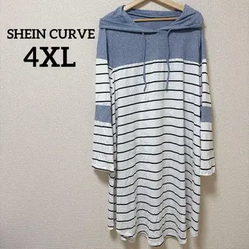 새상품급 SHEIN CURVE [ 4XL ] 후드 부착 스트라이프 원피스