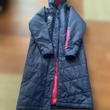 umbro 후드 부착 롱 코트 140cm~160cm 네이비/레드