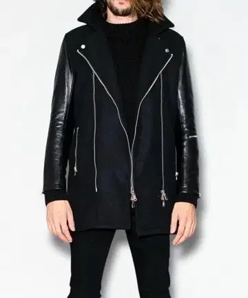 NO ID. 램 가죽 슬리브 멜톤 W 라이더 코트