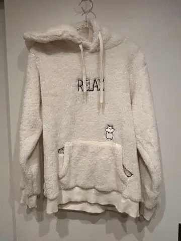 화이트 플리스 후드티 RELAY