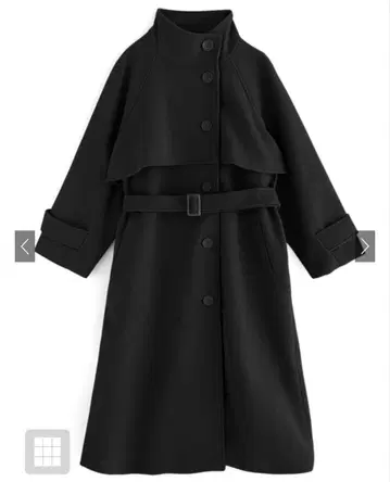 벨트 포함 스탠드 카라 케이프 롱 코트