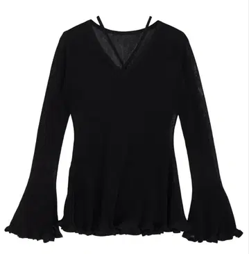 Ameri SHEER FRILL V NECK KNIT TOP