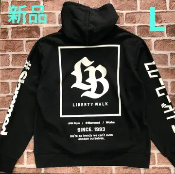 LIBERTY WALK 상의 후드티 블랙 프린트 로고 포켓