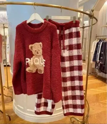 [ 인기 ] 젤라또피케 룸웨어 젤라피케 겨울 와인 레드 상하의 세트