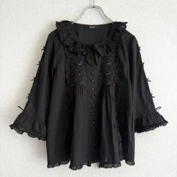 [컨디션 최상] PINK HOUSE 7부 소매 블라우스 블랙 최근 모델