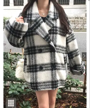 택 포함 새상품 그레일 GRL 체크 무늬 샤기 코쿤 코트[ze914a]