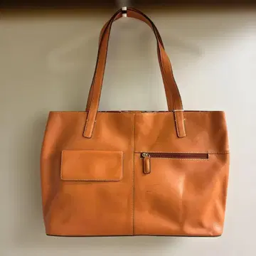 천연 가죽 오렌지 토트백