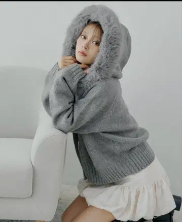 [ SALON by Chico ] 후드 퍼 W 지퍼 니트 가디건