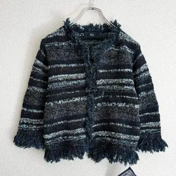 [택 포함 새상품] 45R 니트 가디건 네이비 나염 프린지 정가 5만