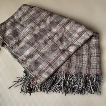 체크 무늬 프린지 대형 스톨