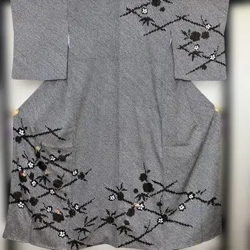 시보리 호몬기 꽃무늬 자수 블랙 화이트 스트라이프 특I