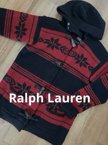 레어 랄프 로렌 빨간색과 블랙 니트 더플 코트