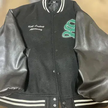 바시티 자켓 블랙 울 가죽