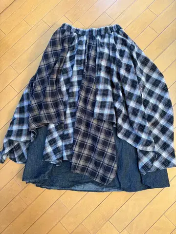 millie piulu 체크 무늬 데님 롱 스커트