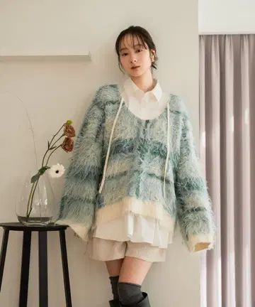 midel check shaggy knit pullover