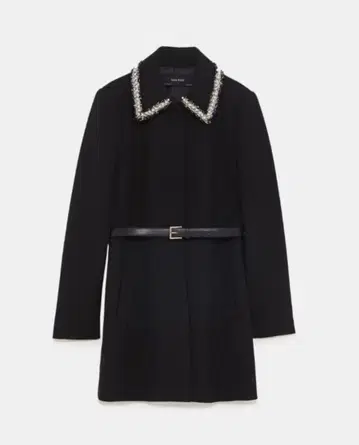 완판템 ZARA 펄 비즈 옷깃 디자인 벨트 포함 플록 코트