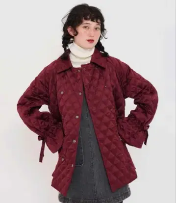 TINA:JOJUN 버건디 퀼팅 자켓