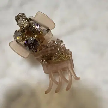 스와로브스키 비쥬 장식 클리어 핑크 헤어 클립 2개 세트