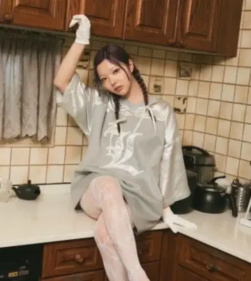 L 로고 오버 사이즈 7부 소매 티셔츠