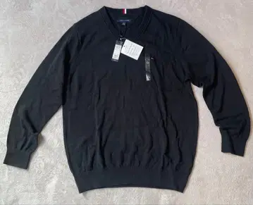 TOMMY HILFIGER 블랙 V넥 스웨터 남성용 XL