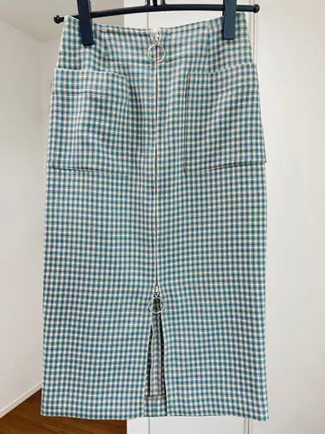 NOBLE 체크 무늬 블루 타이트 스커트