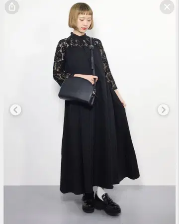 merlot plus 백리본 레이스 절개 원피스 7736 블랙