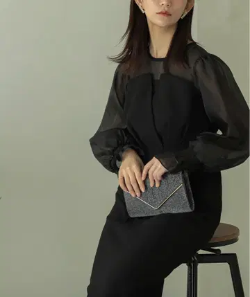 시스루 긴팔 블랙 맥시 드레스