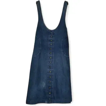 PINK HOUSE 오버롤 스커트 데님 블루 롱 골드 버튼