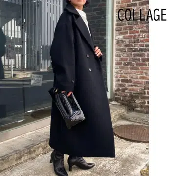 콜라주 개럴개런트 23AW 더블 브레스트 롱 코트 블랙