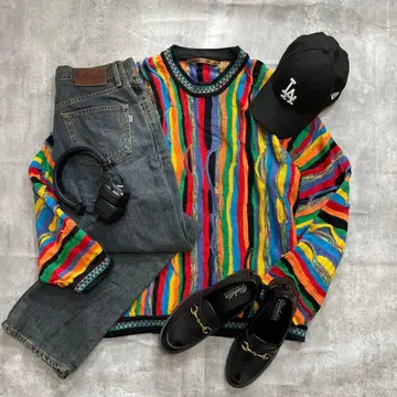 [불스] c-boy style COOGI풍 3D 니트 데님 팬츠