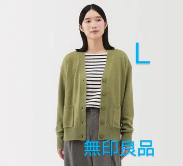 무인양품 워셔블 울 미들 게이지 V넥 가디건 L 라이트 그린