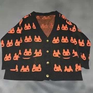 [ 구제 의류 ] 차우어 토끼 가디건 오렌지 블랙 프리 사이즈