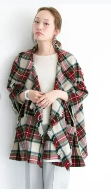 어반 리서치 체크 무늬 프린지 판초 새상품