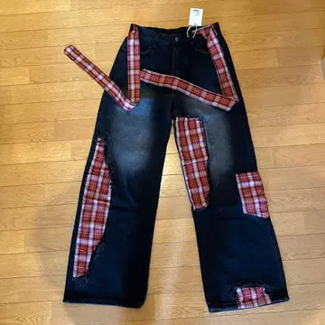 gossip! 로스앤젤레스 체크 절개 데님 팬츠 미사용