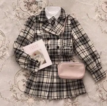 meltie 체크 무늬 자켓 & 스커트 셋업