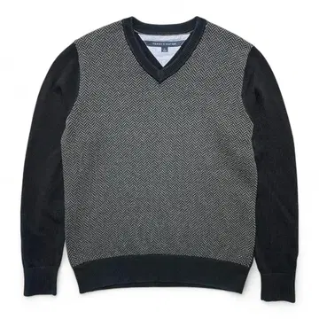 구제 의류 타미힐피거 코튼 V넥 헤링본 스웨터 블랙