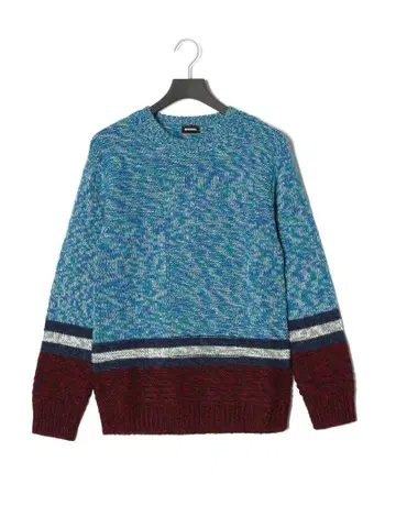 캐주얼 니트 스웨터 파랑과 빨간색 스트라이프