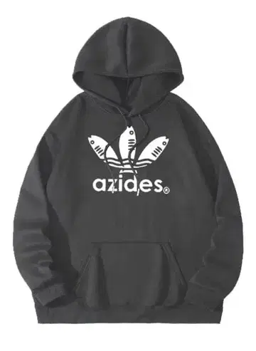 [ azides/플리스 풀 후드티 블랙 M ] 아지 재미있는 패러디