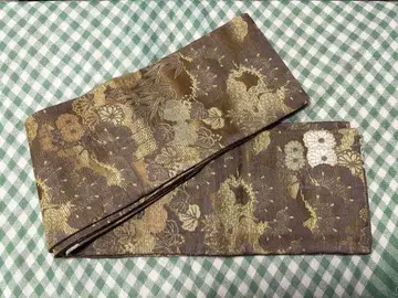 브라운과 골드 컬러의 꽃무늬 앤티크 반폭 오비