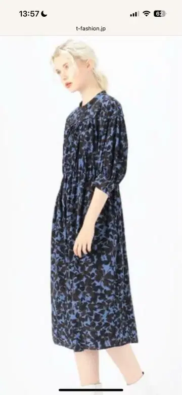 TOMORROWLAND 실루엣 플라워 프린트 개더 원피스 새상품급 일본제